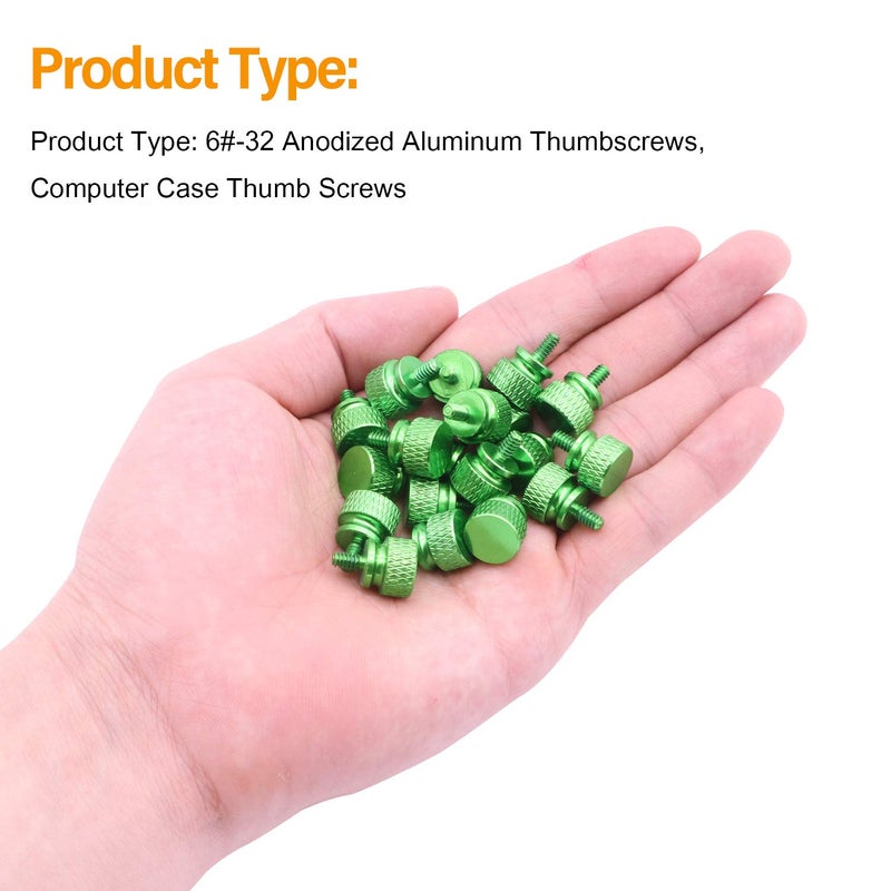 Powlankou 20 Pieces 6#-32 Computer Case Screws, Anodized Aluminum Thumbscrews, Fully Threaded Knurled Thumbscrews, Thumb Screws (Green) - Image 4